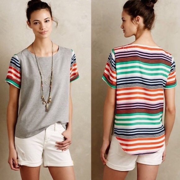 Anthropologie Tops - Anthro Porridge Gray Striped Back Top